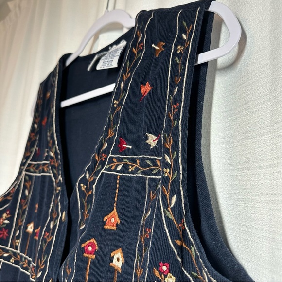 Y2K Vintage Embroidered Floral Vest M Bobbie Brooks Corduroy Embroidered Fall - Picture 3 of 8